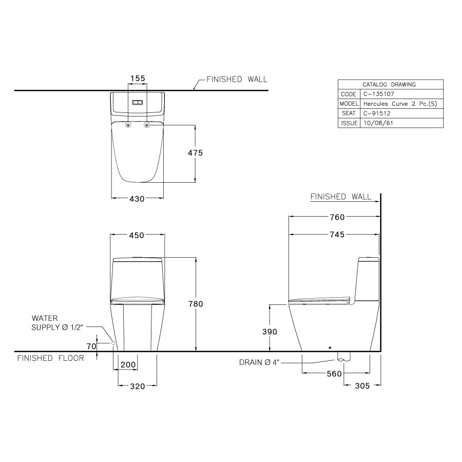 Bồn cầu 2 khối COTTO C135107 nắp êm dòng Hercules Curve C135107 - 2