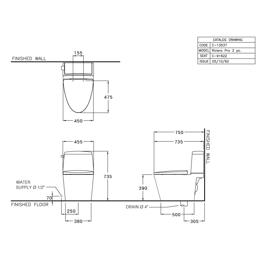 Bồn cầu 2 khối COTTO C13537 nắp êm dòng Riviera Pro C13537 - 2