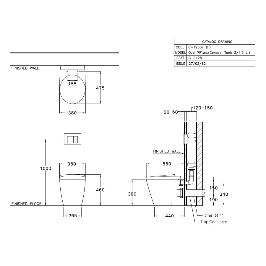 Bồn cầu đặt sàn COTTO SC19507(F) nắp êm dòng Oval SC19507(F) - 2