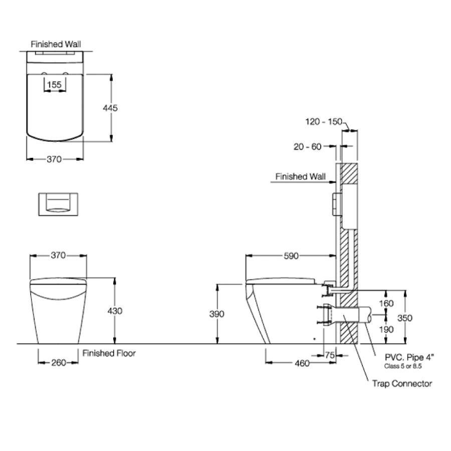 Bồn cầu đặt sàn COTTO SC19847(F) nắp êm dòng Tetragon SC19847(F) - 2