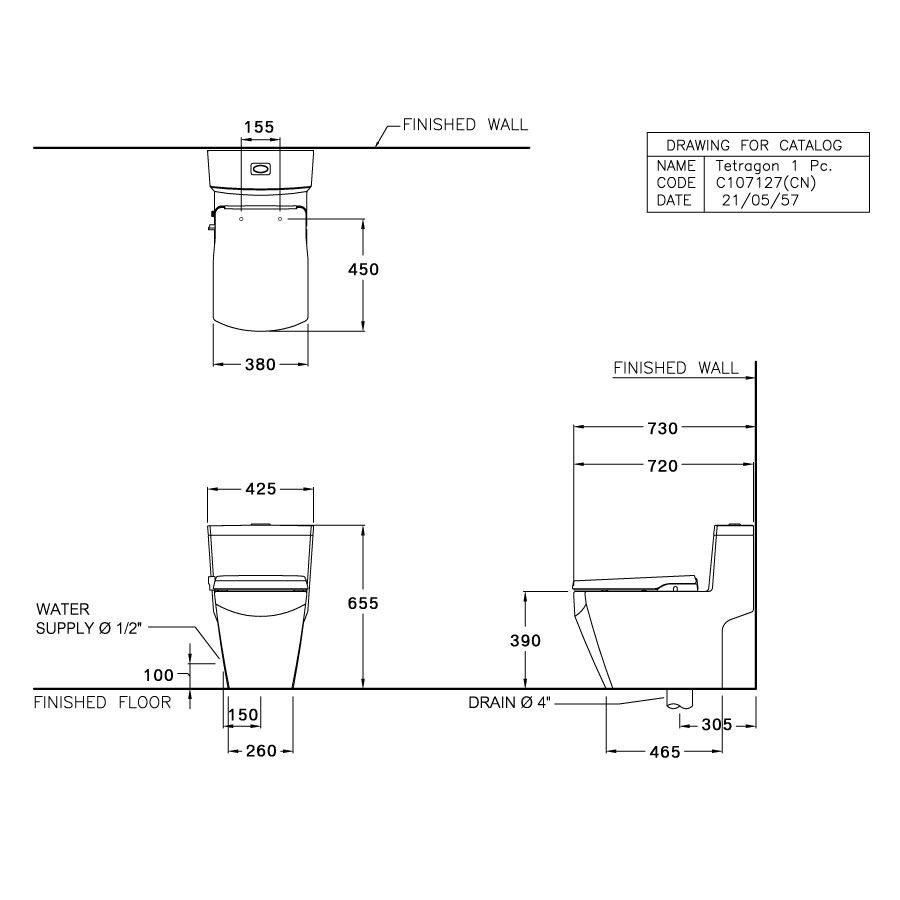 Bồn cầu 1 khối nắp rửa cơ COTTO C107127(CN) Grand Tetragon C107127(CN) - 2