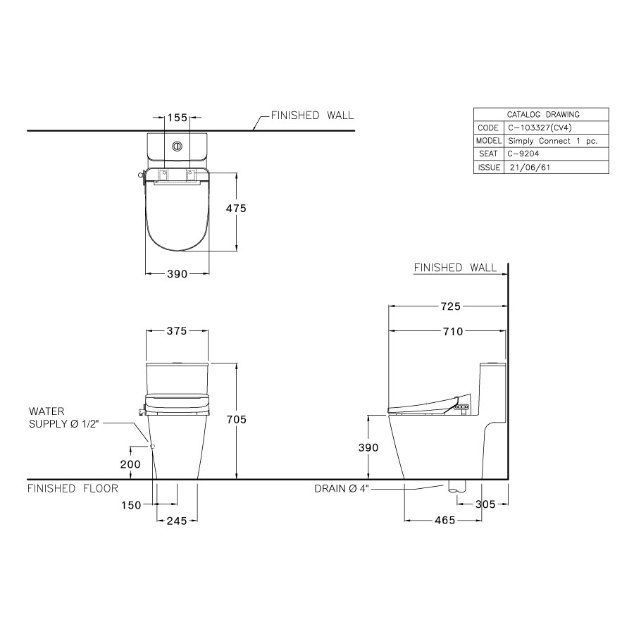Bồn cầu 1 khối nắp điện tử COTTO C103327(CV4) Simply Connect C103327(CV4) - 2