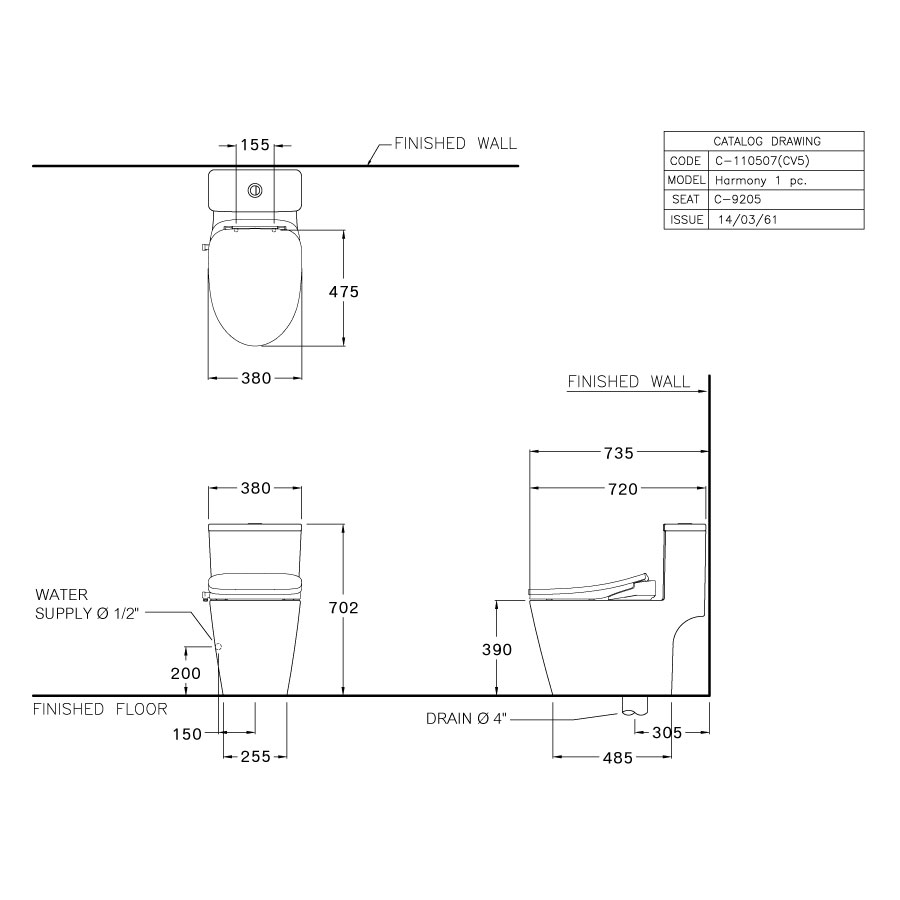 Bồn cầu 1 khối nắp điện tử COTTO C110507(CV5) Harmony C110507(CV5) - 2