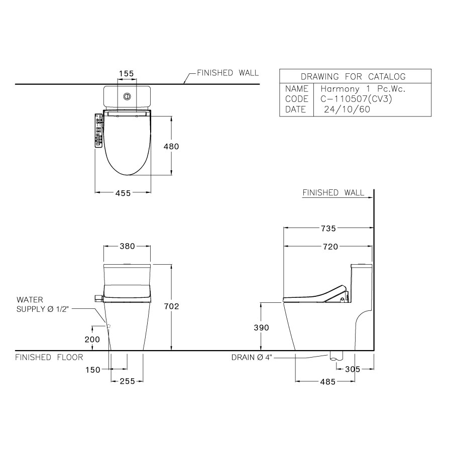 Bồn cầu 2 khối nắp điện tử COTTO C167507(CV3) Harmony C167507(CV3) - 2