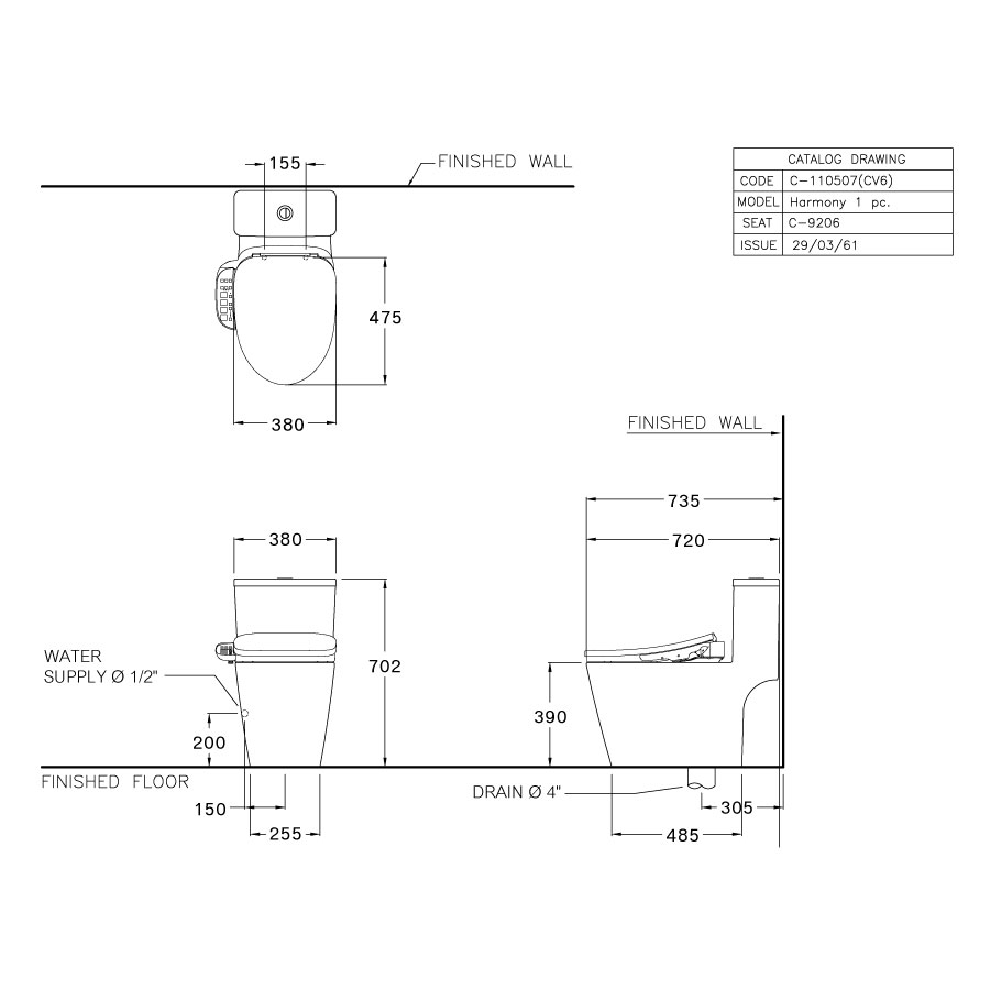 Bồn cầu 2 khối nắp điện tử COTTO C167507(CV6) Harmony C167507(CV6) - 2