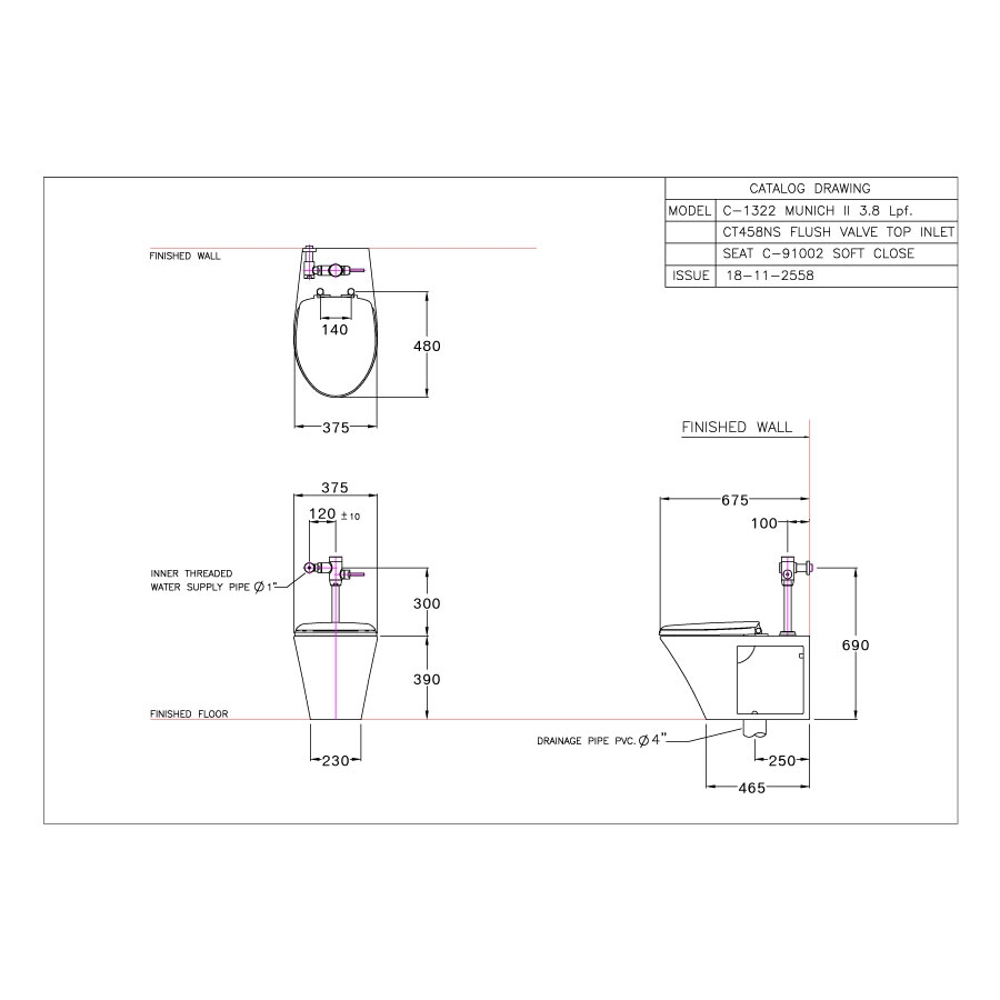 Bồn cầu đặt sàn COTTO C1322 nắp êm dòng Munich II C1322 - 2