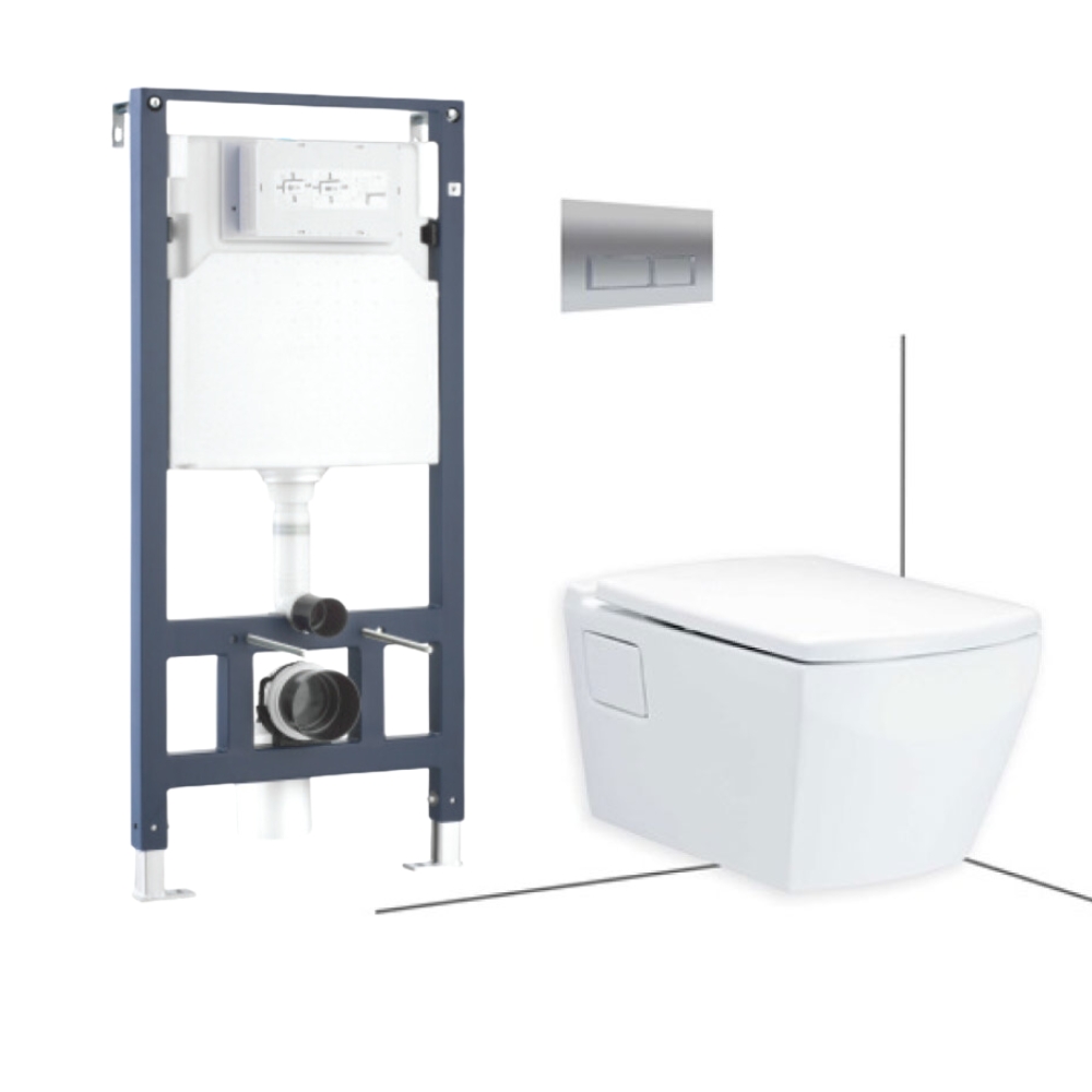 Bồn cầu treo tường nắp đóng êm dòng Tetragon COTTO SC198717(F)+C962100+C942100 SC198717(F)+C962100+C942100