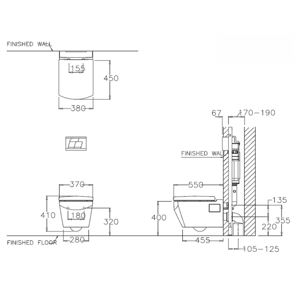 Bồn cầu treo tường nắp đóng êm dòng Tetragon COTTO SC198717(F)+C962100+C942100 SC198717(F)+C962100+C942100 - 2