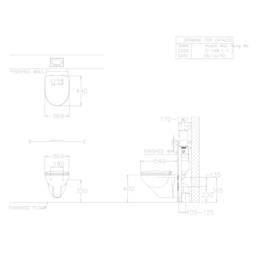 Bồn cầu treo tường COTTO SC199(T) nắp êm dòng Avanti SC199(T) - 2