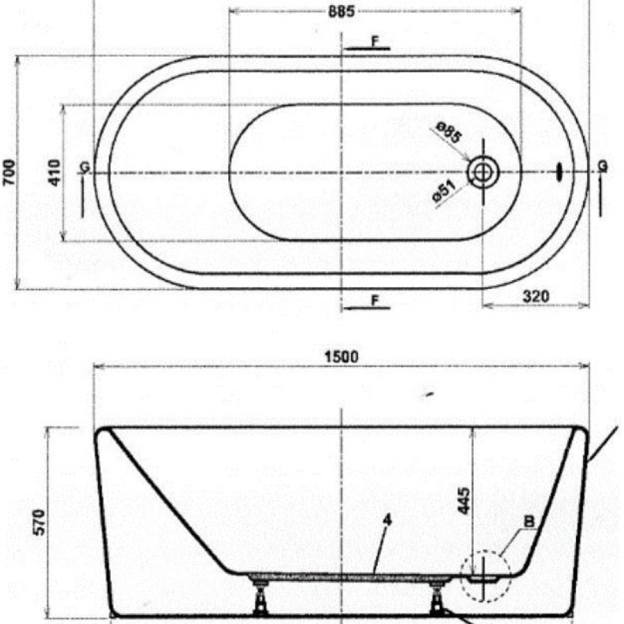 Bồn tắm COTTO BT1236EP đặt sàn 1m5 Olix - 2