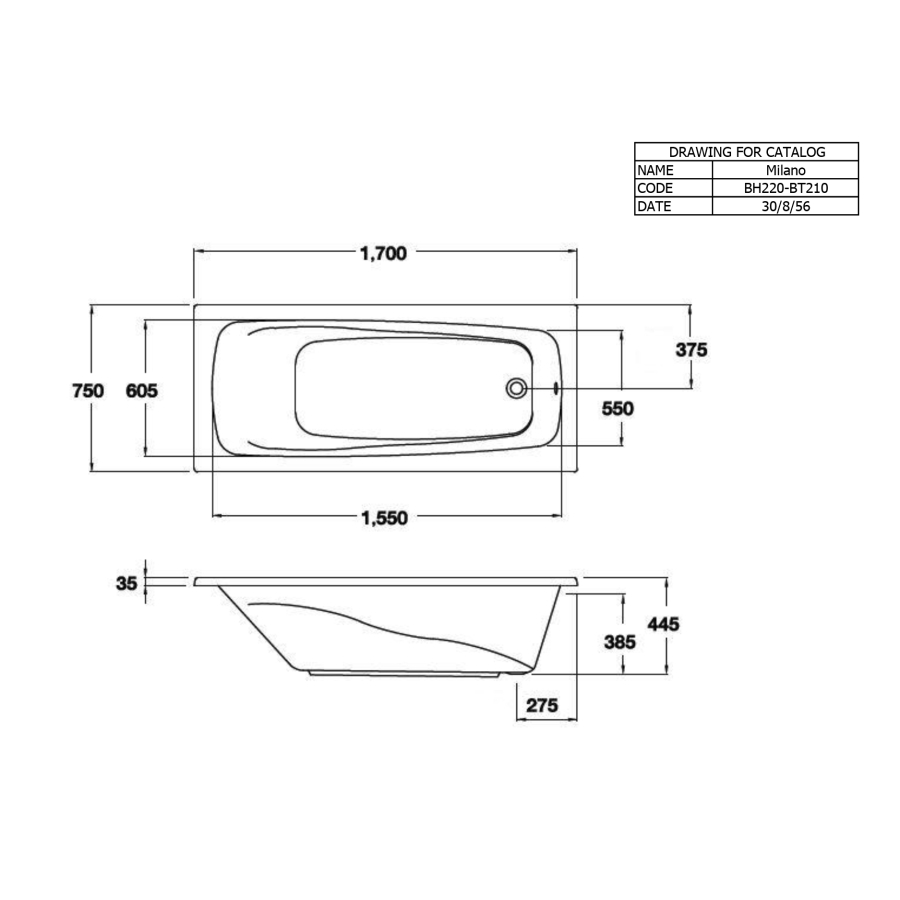Bồn tắm COTTO BH220PP(H) xây bệ có tay vịn - 2