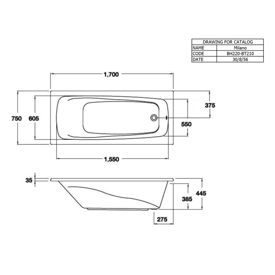 Bồn tắm COTTO BT210PP(H) xây bệ không tay vịn - 2