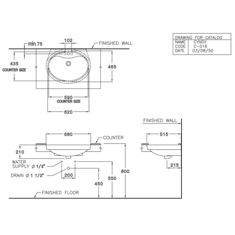 Chậu rửa mặt lavabo âm bàn COTTO C016 C016 - 2