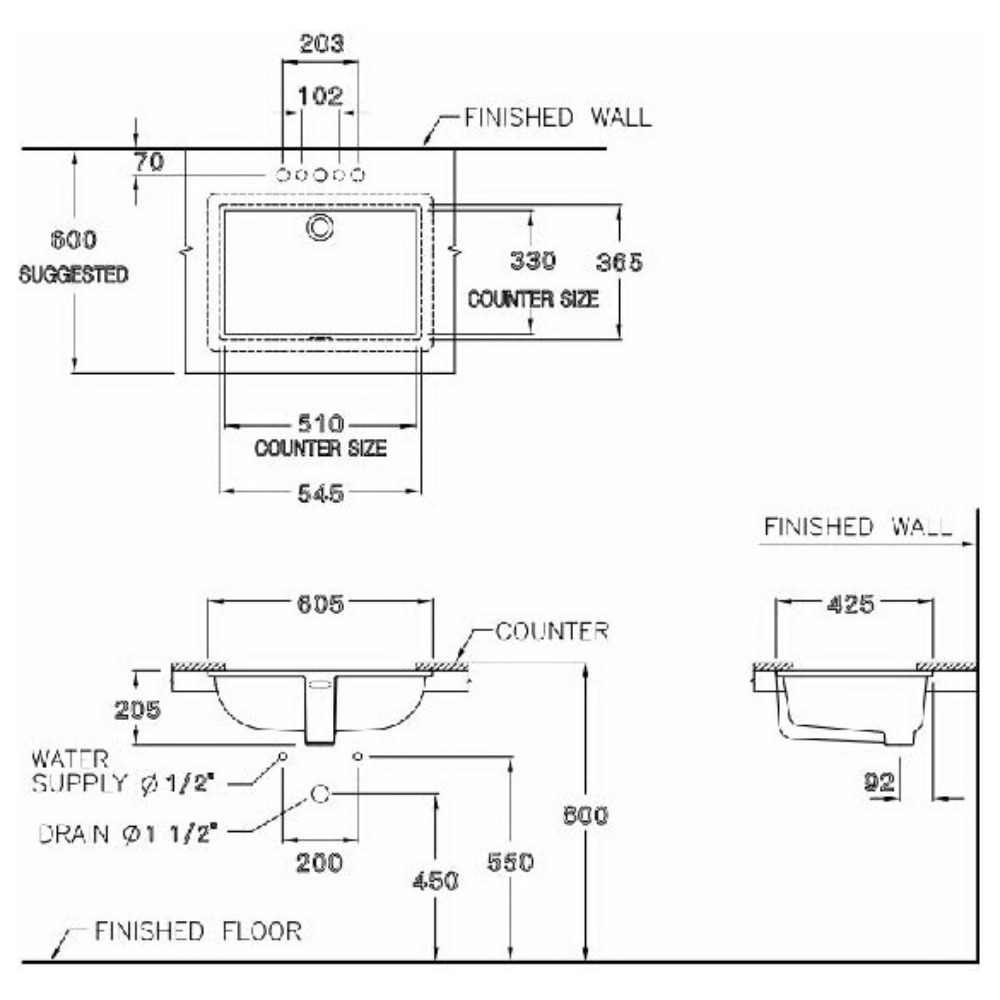 Chậu rửa mặt lavabo âm bàn COTTO C05117 C05117 - 2