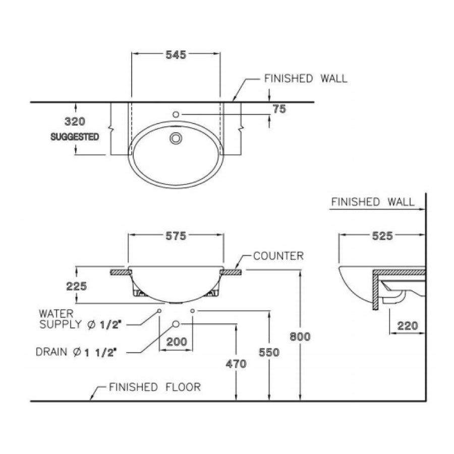 Chậu rửa mặt lavabo bán âm COTTO C021 Helen C021 - 2