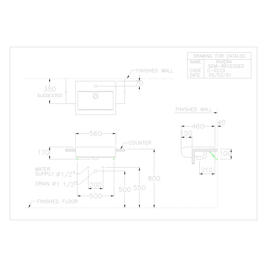 Chậu rửa mặt lavabo bán âm COTTO C02237 Riviera C02237 - 2
