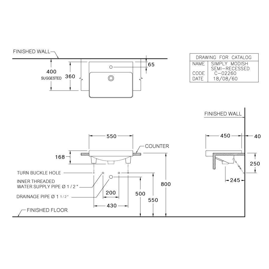 Chậu rửa mặt lavabo bán âm COTTO C022607 Simply Modishe C022607 - 2