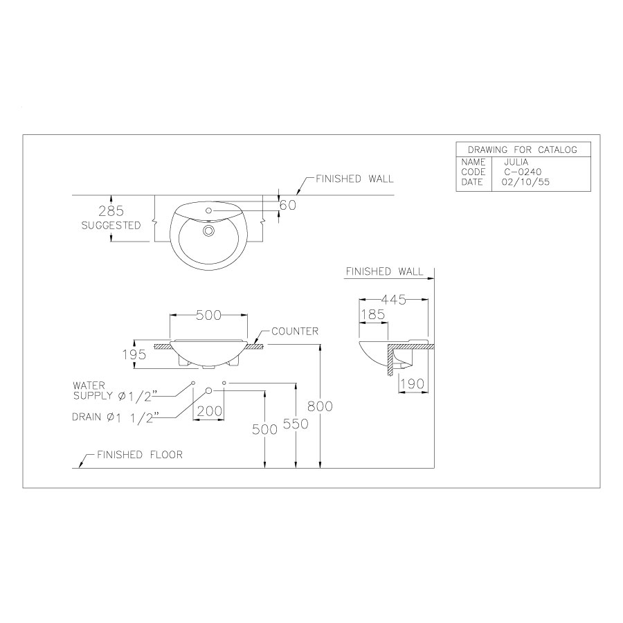 Chậu rửa mặt lavabo bán âm COTTO C0240 Julia C0240 - 2