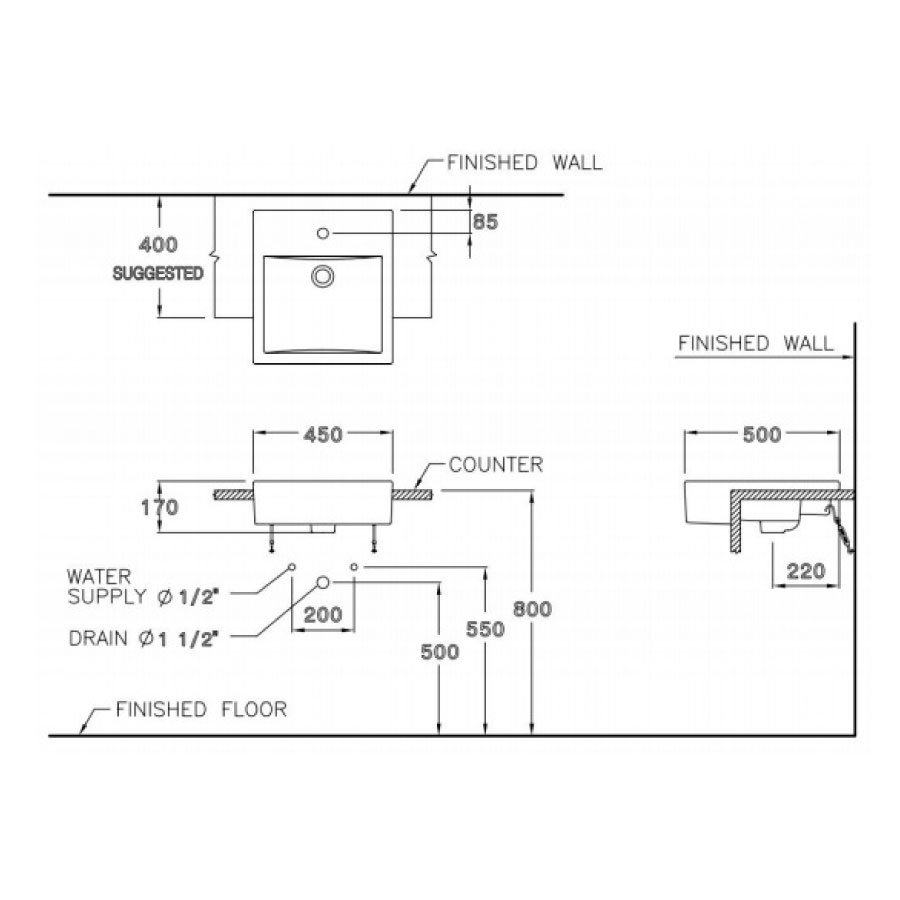 Chậu rửa mặt lavabo bán âm COTTO C02717 Parvis C02717 - 2