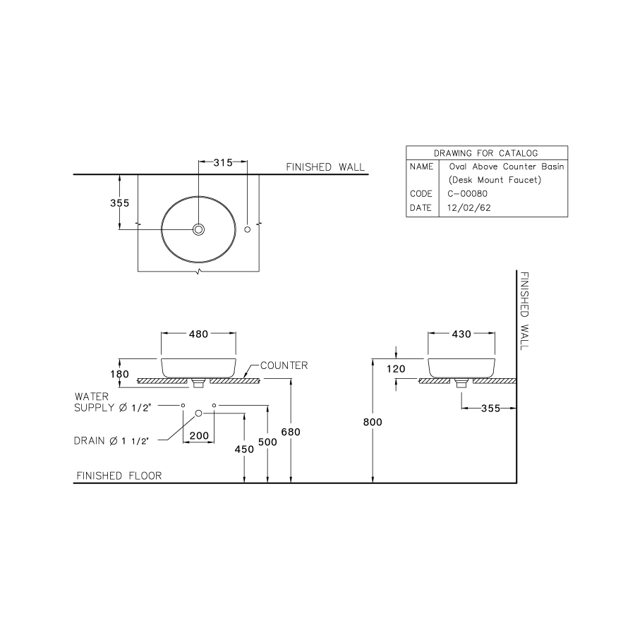 Chậu rửa lavabo đặt bàn COTTO C00080 Oval C00080 - 5