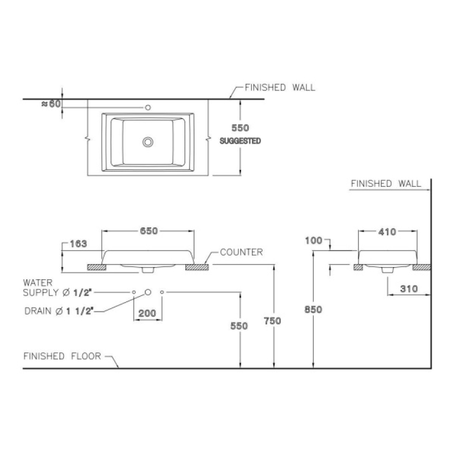 Chậu rửa lavabo đặt bàn COTTO C00247 Riviera C00247 - 2
