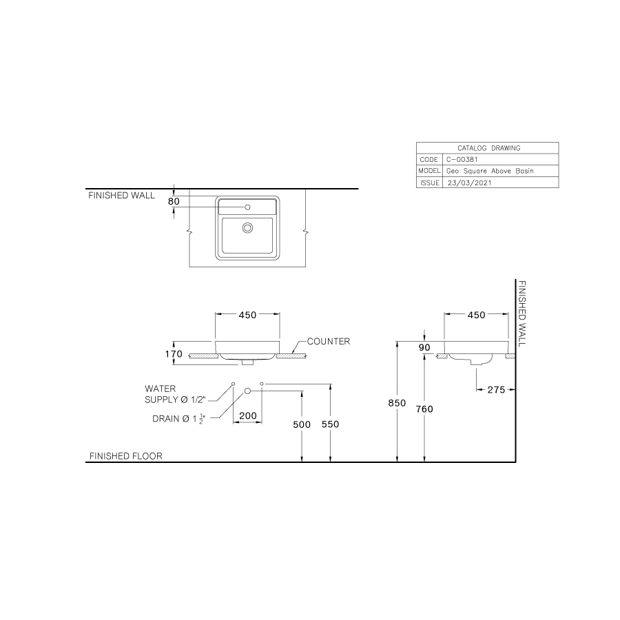 Chậu rửa lavabo đặt bàn COTTO C00381MBK/MLG/MWH Geo C00381MWH - 5