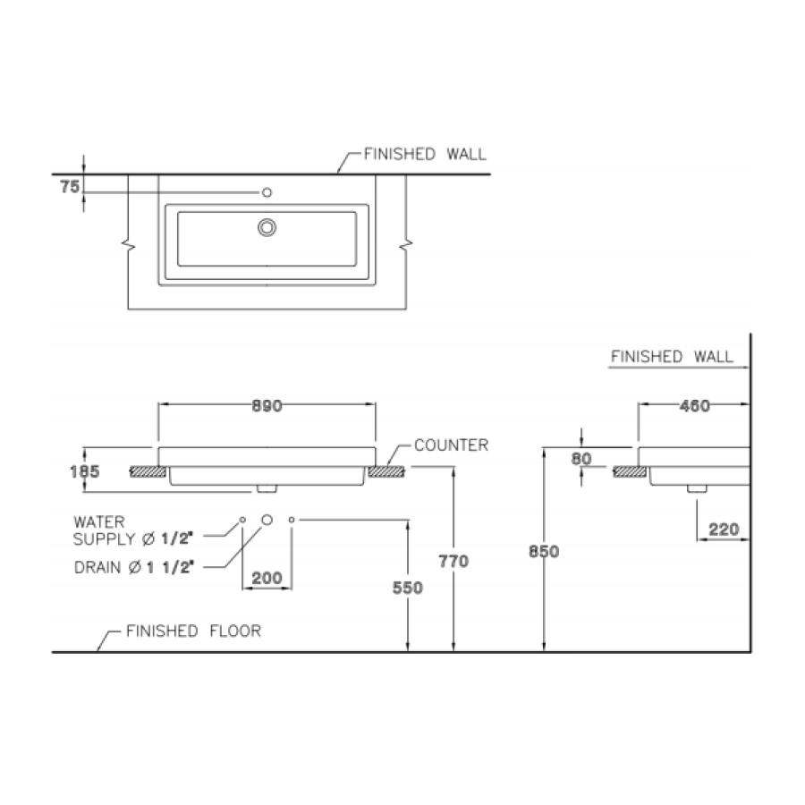 Chậu rửa lavabo đặt bàn COTTO C0900 Quado C0900 - 2