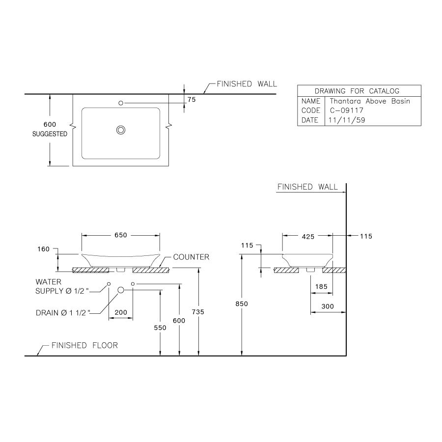 Chậu rửa lavabo đặt bàn COTTO C09117 Thantara C09117 - 2