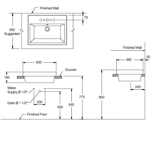 Chậu rửa lavabo đặt bàn COTTO C0902 Quado C0902 - 2