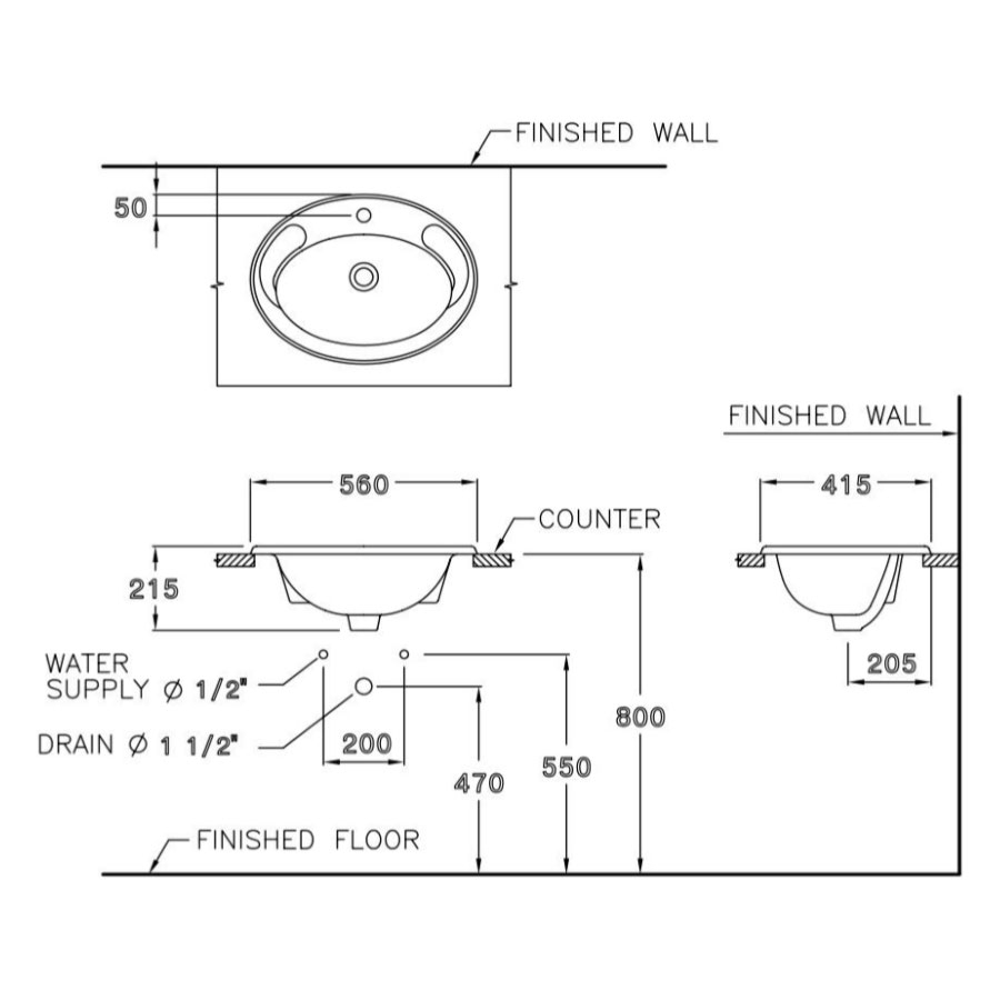 Chậu lavabo dương vành COTTO C007 Jade C007 - 2