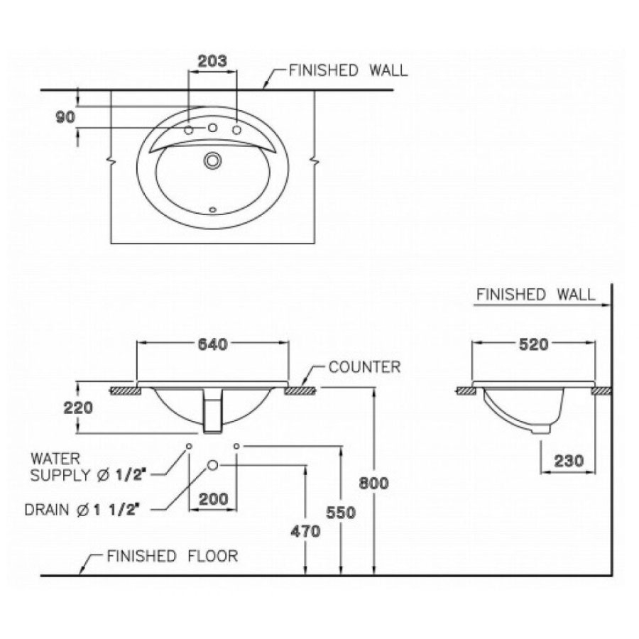 Chậu lavabo dương vành COTTO C02607 Serena C02607 - 2
