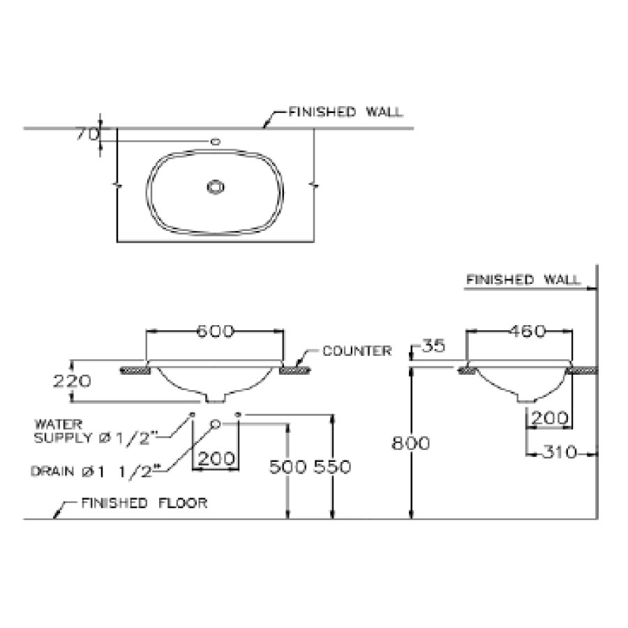 Chậu lavabo dương vành COTTO C05867 Chloe C05867 - 2