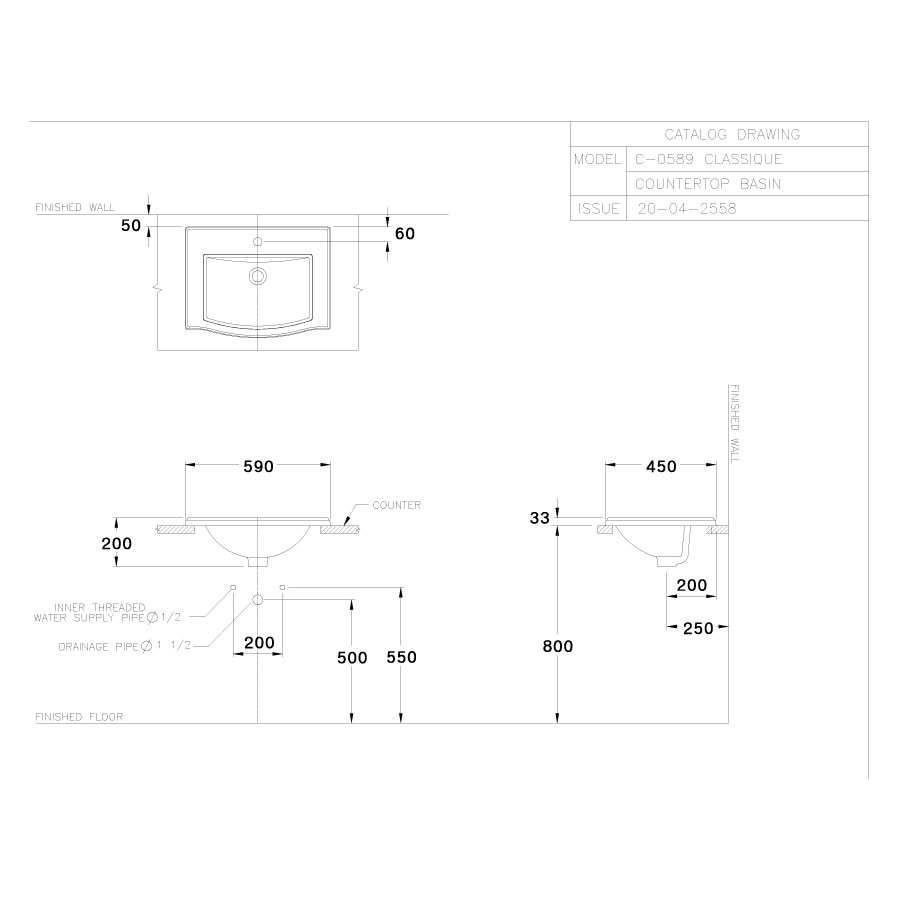 Chậu lavabo dương vành COTTO C05897 Classique C05897 - 2