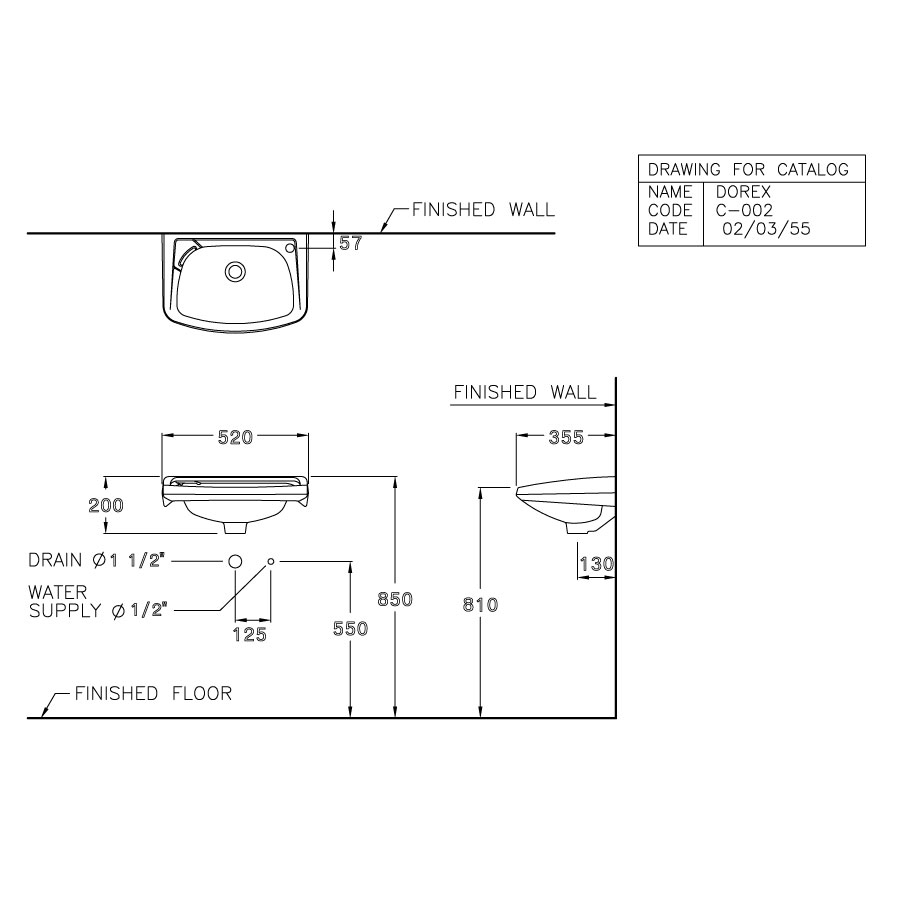 Chậu lavabo treo tường COTTO C002 Dorex C002 - 2