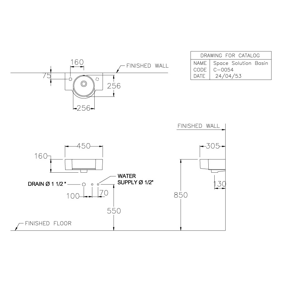 Chậu lavabo treo tường COTTO C00547 Space Solution C00547 - 2