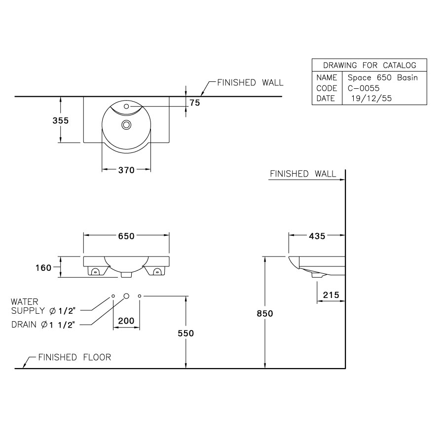 Chậu lavabo treo tường COTTO C0055 Space 65 C0055 - 2