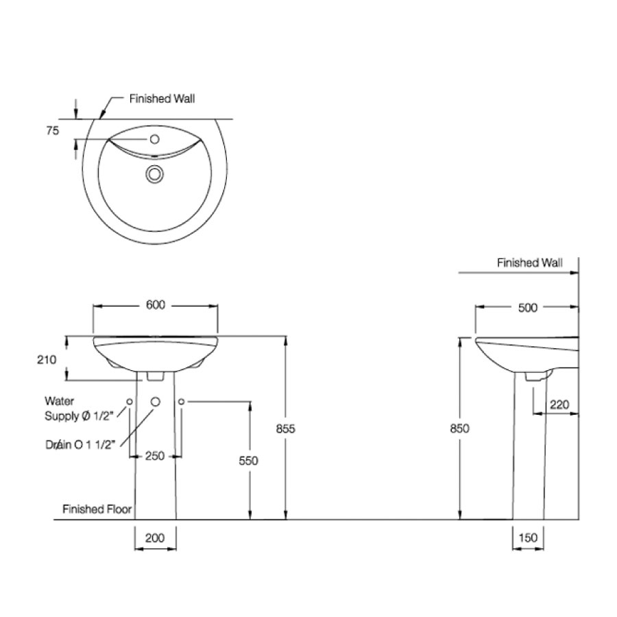 Chậu lavabo treo tường COTTO C0107 Alice C0107 - 2
