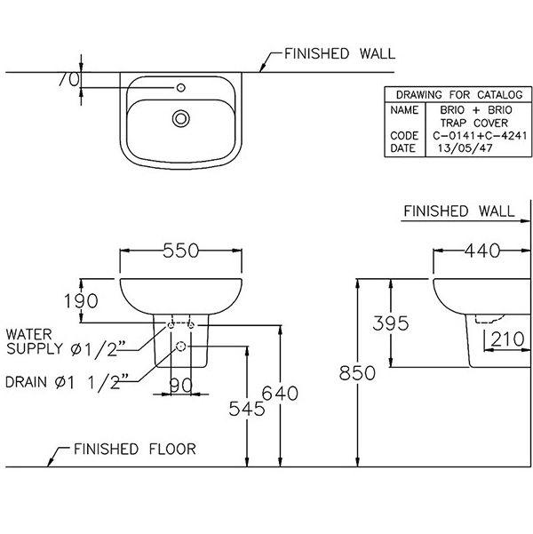 Chậu lavabo treo tường COTTO C0141 C0141 - 6
