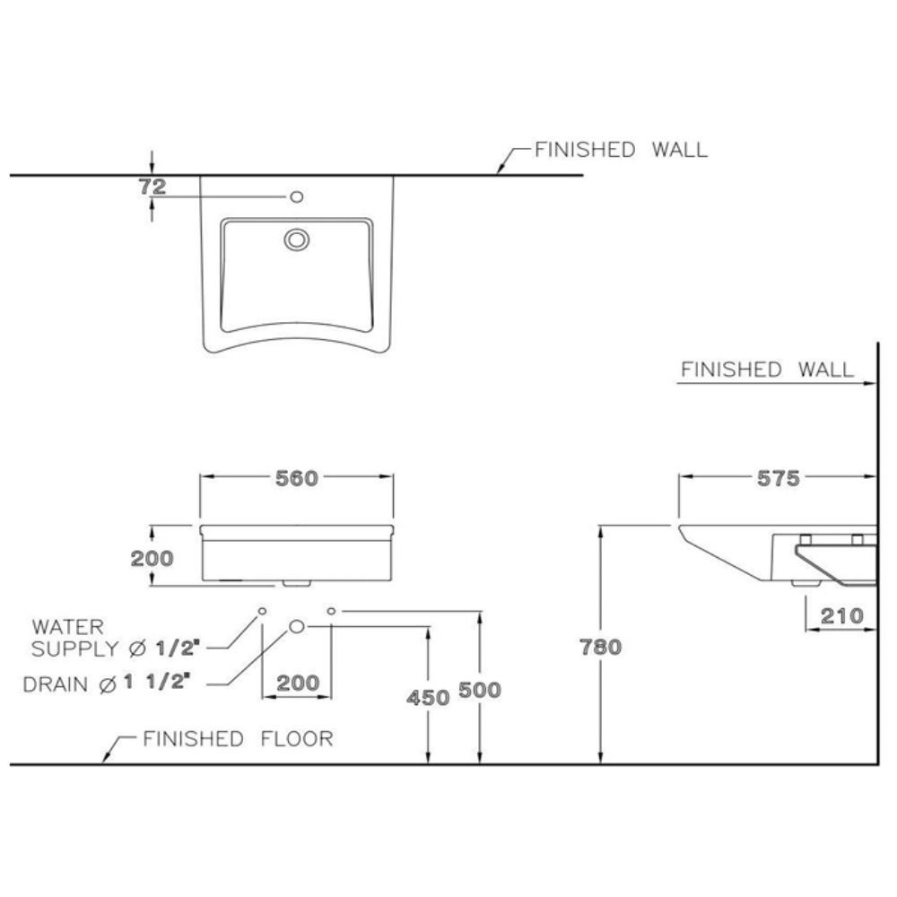 Chậu lavabo treo tường COTTO SC00537 Forall SC00537 - 2