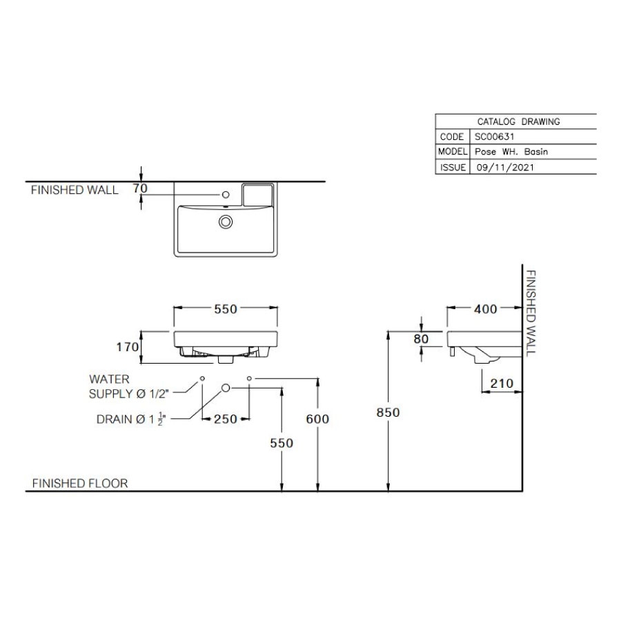 Chậu lavabo treo tường COTTO SC006317 Pose SC006317 - 2