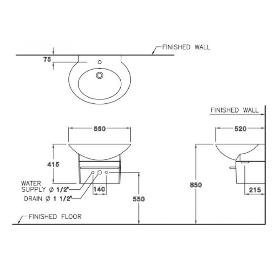 Chậu lavabo treo tường COTTO SC01027 Charisma SC01027 - 2