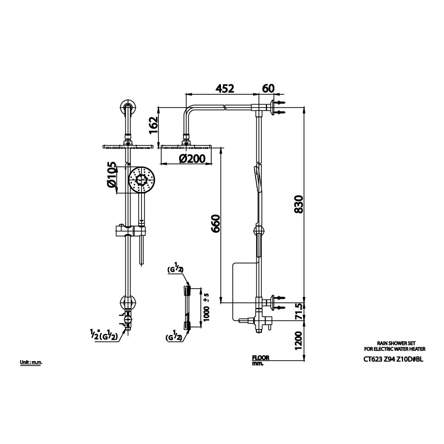 Thân sen tắm đứng COTTO CT623Z94Z10D#BL CT623Z94Z10D#BL - 2