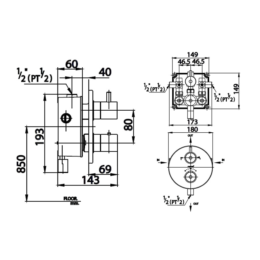 Van điều chỉnh âm tường COTTO CT2084 nhiệt độ nóng lạnh kèm van chuyển hướng 2 đường nước Anthony CT2084 - 2