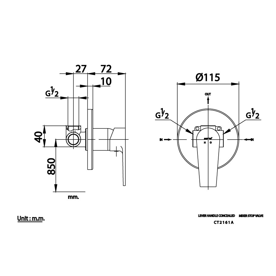 Van điều chỉnh âm tường COTTO CT2161A nóng lạnh 1 đường nước Luke CT2161A - 2