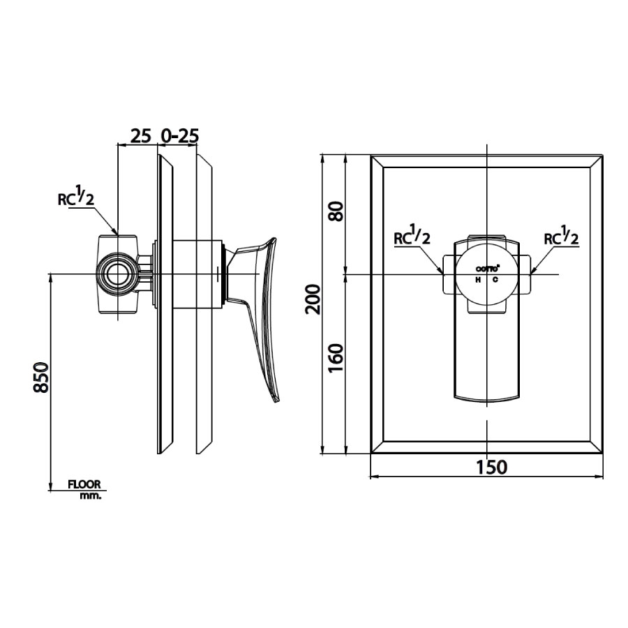 Van điều chỉnh âm tường COTTO CT2256A nóng lạnh 1 đường nước Thantara CT2256A - 5