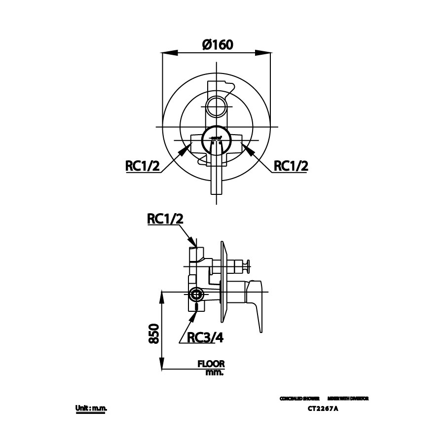 Van điều chỉnh âm tường COTTO CT2267A nóng lạnh kèm van dừng 2 đường nước Linio CT2267A - 2