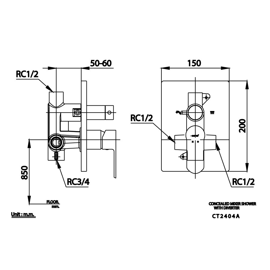 Van điều chỉnh âm tường COTTO CT2404A nóng lạnh kèm van chuyển hướng 2 đường nước Waltz CT2404A - 2