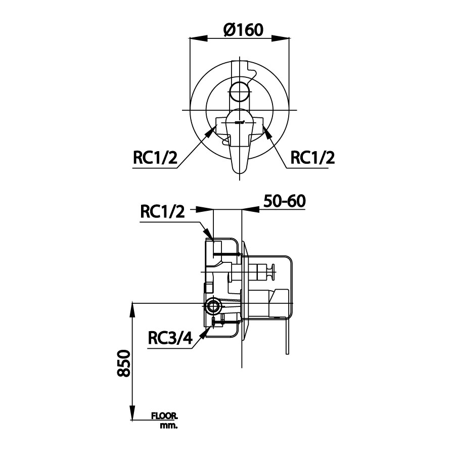 Van điều chỉnh âm tường kèm vòi xả bồn COTTO CT3005AE nóng lạnh 2 đường nước Next I CT3005AE - 2