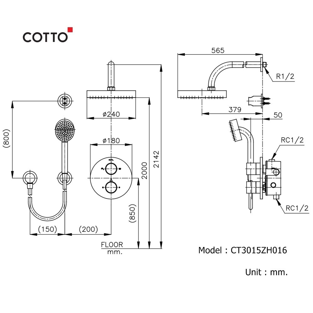 Bộ sen tắm âm tường nhiệt độ COTTO CT3015ZH016 CT3015ZH016 - 2