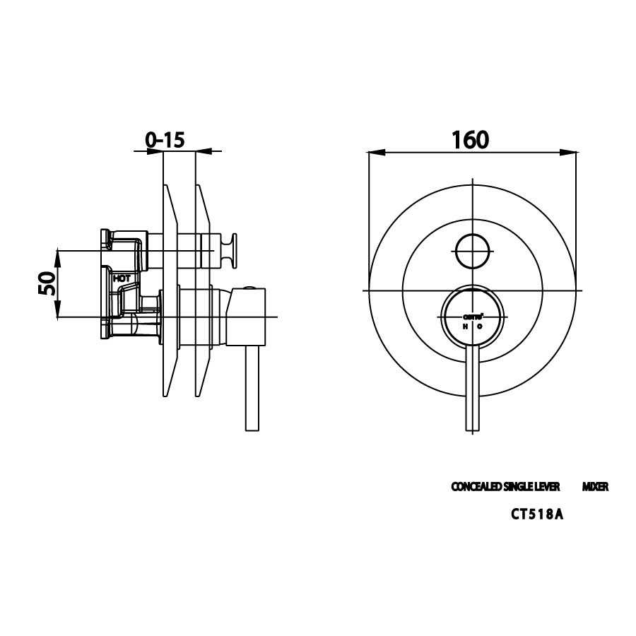 Van điều chỉnh âm tường COTTO CT518A nóng lạnh kèm van dừng 2 đường nước Anthony CT518A - 2